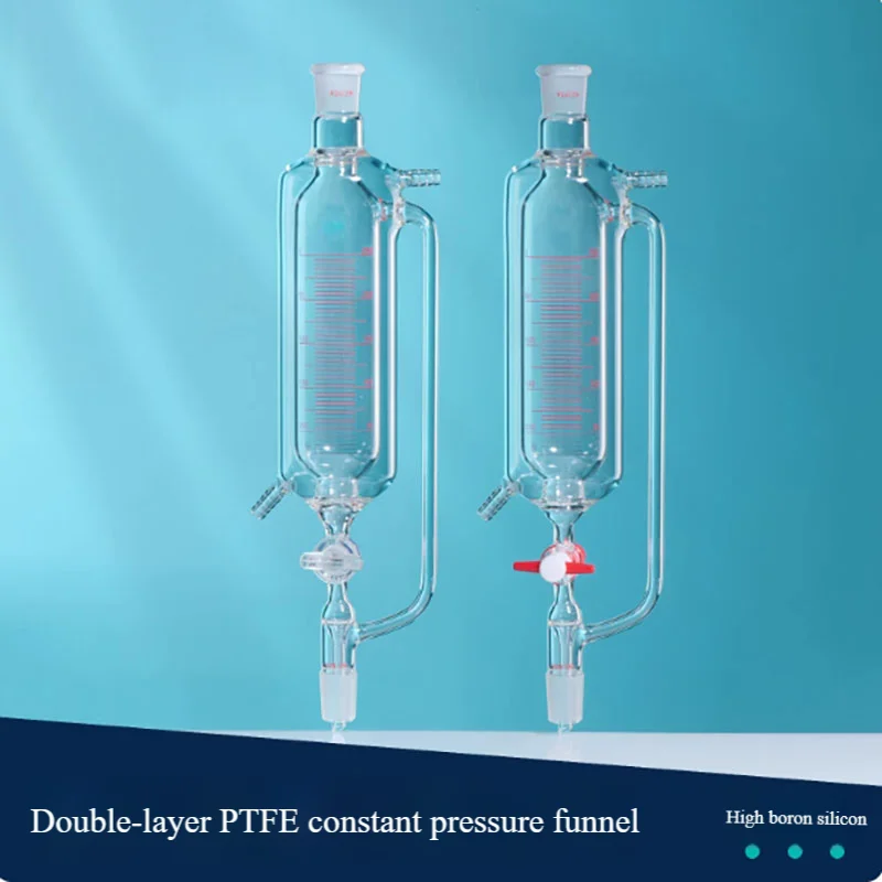 Double-layer PTFE constant pressure funnel jacketed dropping funnel with scale PTFE valve acid and alkali resistant