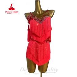 Latin Dance Dresses Women's Customized Senior AB Stones Sexy Backless Dress Tango Samba Rumba Professional Performance Costumes