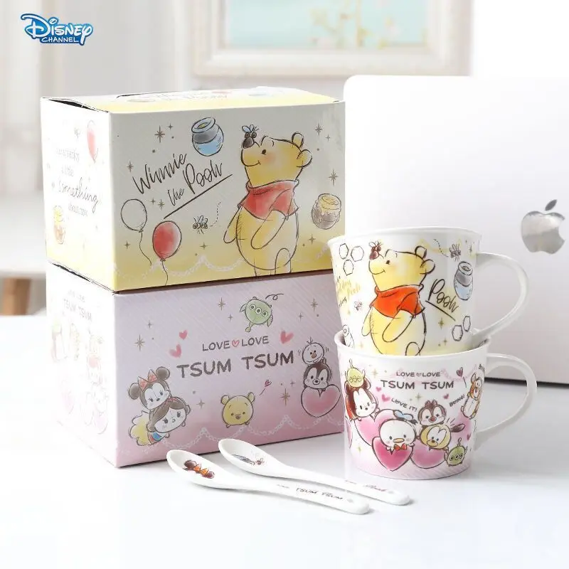 Disney Winnie the Pooh Stitch Mug Ceramic Mug with Spoon Cute Cartoon Home Coffee Mug Color Box Gift Giving Gift