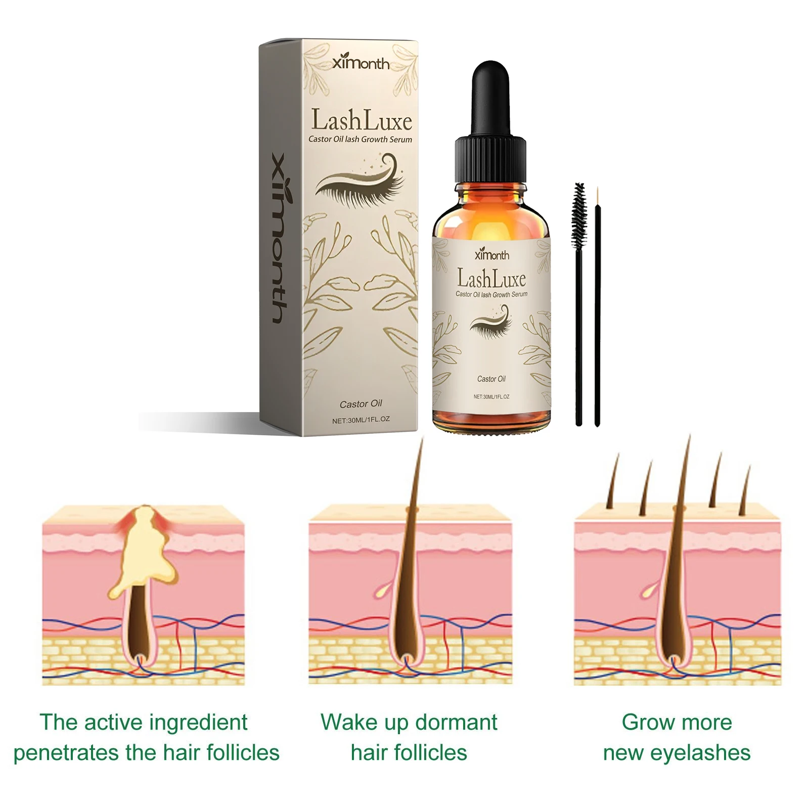 Olio di ricino Estensione delle ciglia Essenza di crescita Enhancer naturale Più lungo Più spesso Sottile Ciglia più piene Fragile Sparse Eye Lash Care