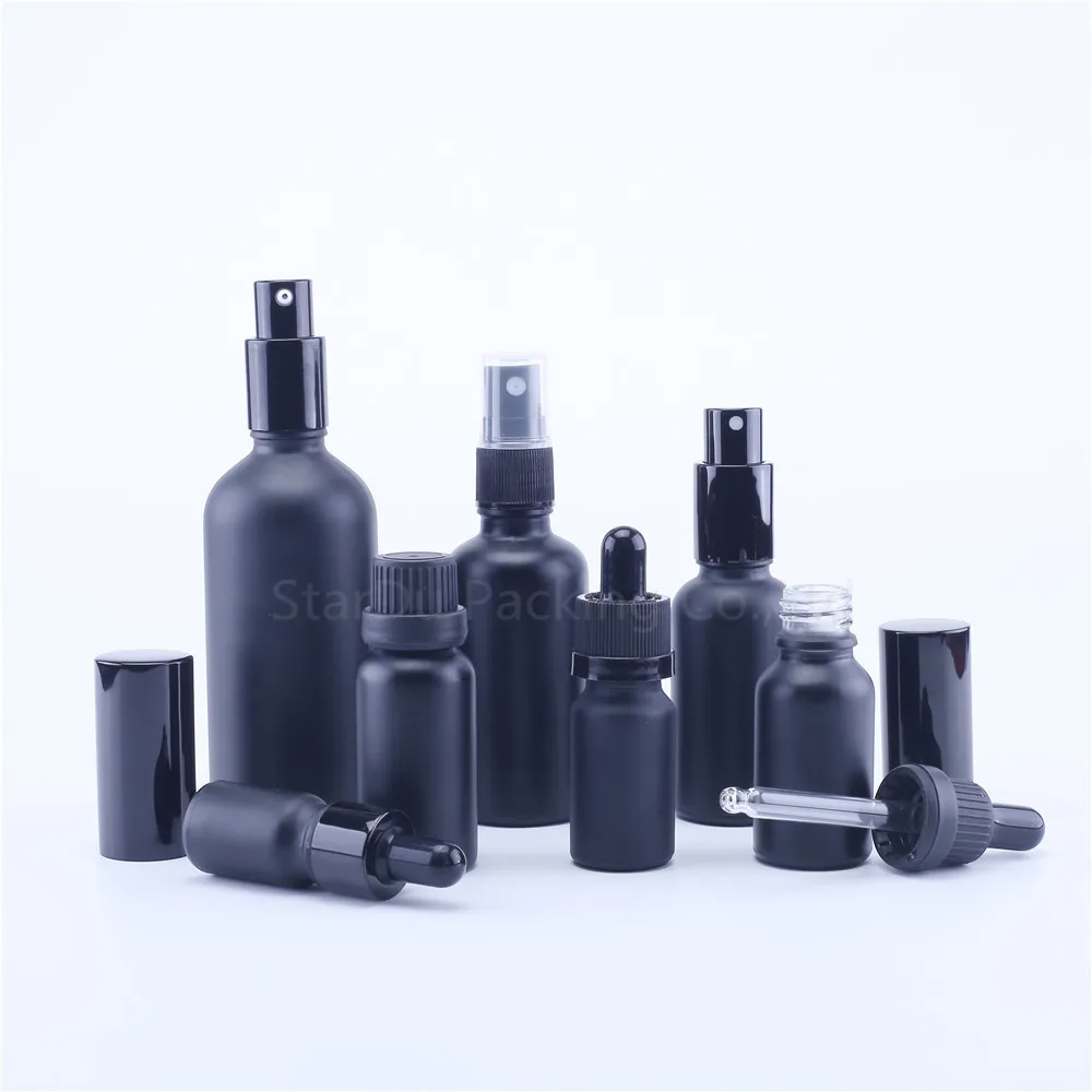 

Black Glass Bottle 5ml 10ml 15ml 20ml 30ML With Dropper For Essential oil, 50ml 100ml Matt Black Perfume Bottles