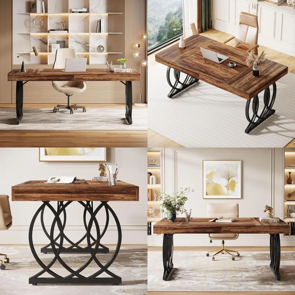 

Elegant 63 Office Desk with Gold Legs, Suitable for Home or Business, Multipurpose Brown & Black