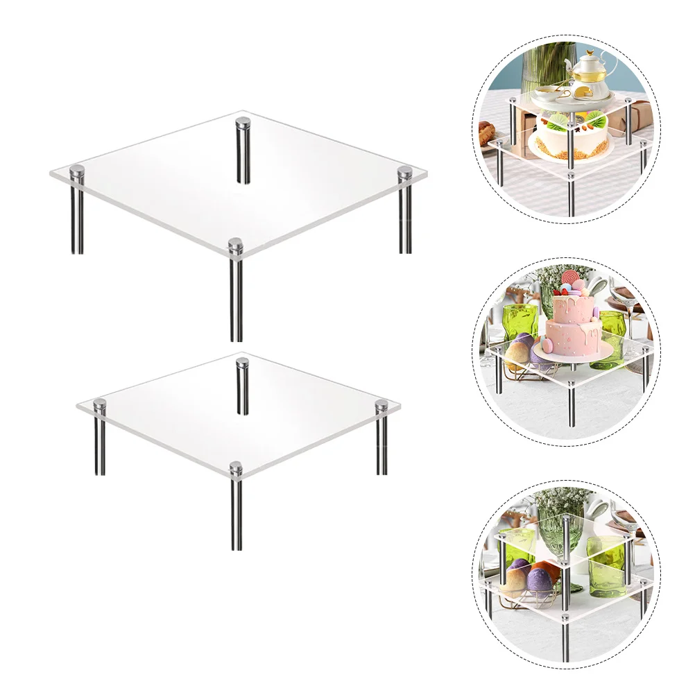 

2Pcs Cake Display Stand Acrylic Clear Square Cake Dessert Holder Perfect Party Home Banquet Restaurant Display