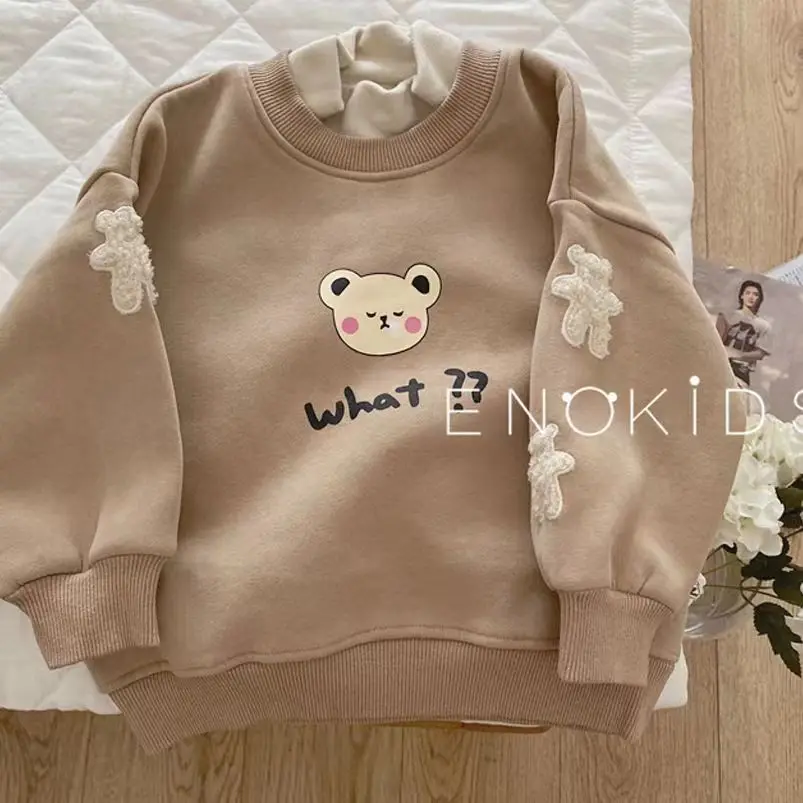 Kids Hoodies Girl Sweatshirt Autumn Long Sleeve Turtleneck T-shirt Children Boys Clothes Bear Applique Winter Girls Hooded Top