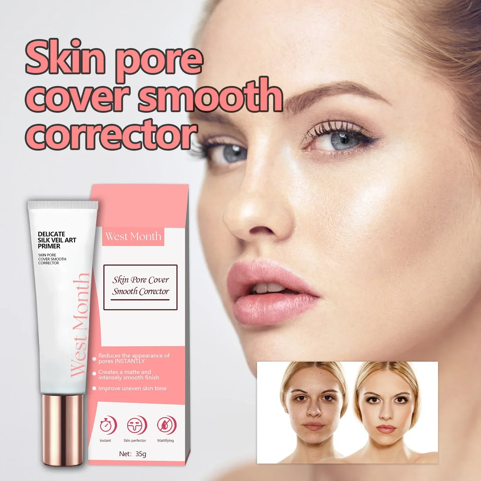 35g West&Month Invisible Pore Primer Cream - odświeżający, nawilżający i ukrywający krem na równomierny krem izolujący odcień skóry