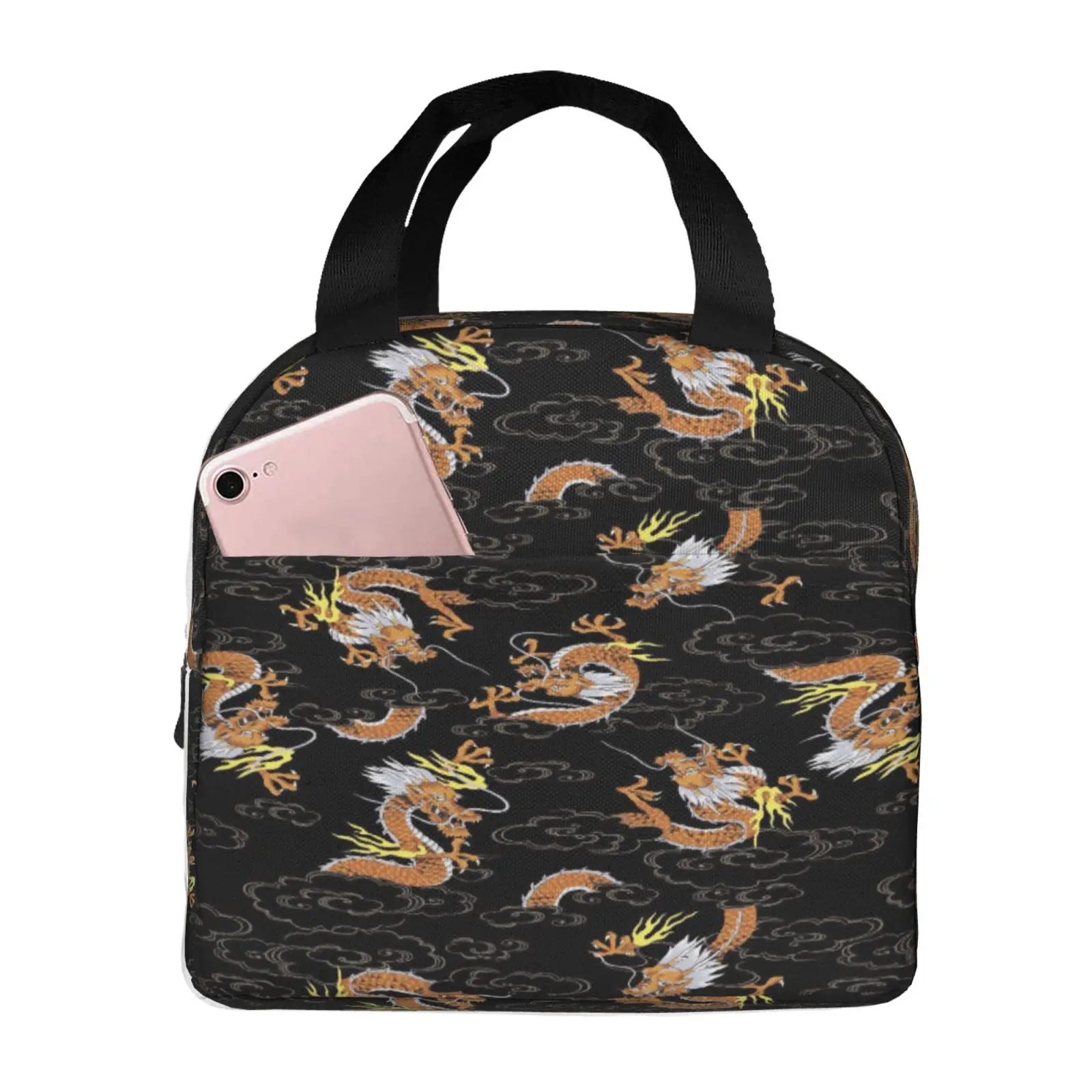 Funny Chinese Dragon Pattern Print Insulated Lunch Box Leak-proof Thermal Cooler Lunch Bag for Men Women Kids Work Trip Picnic