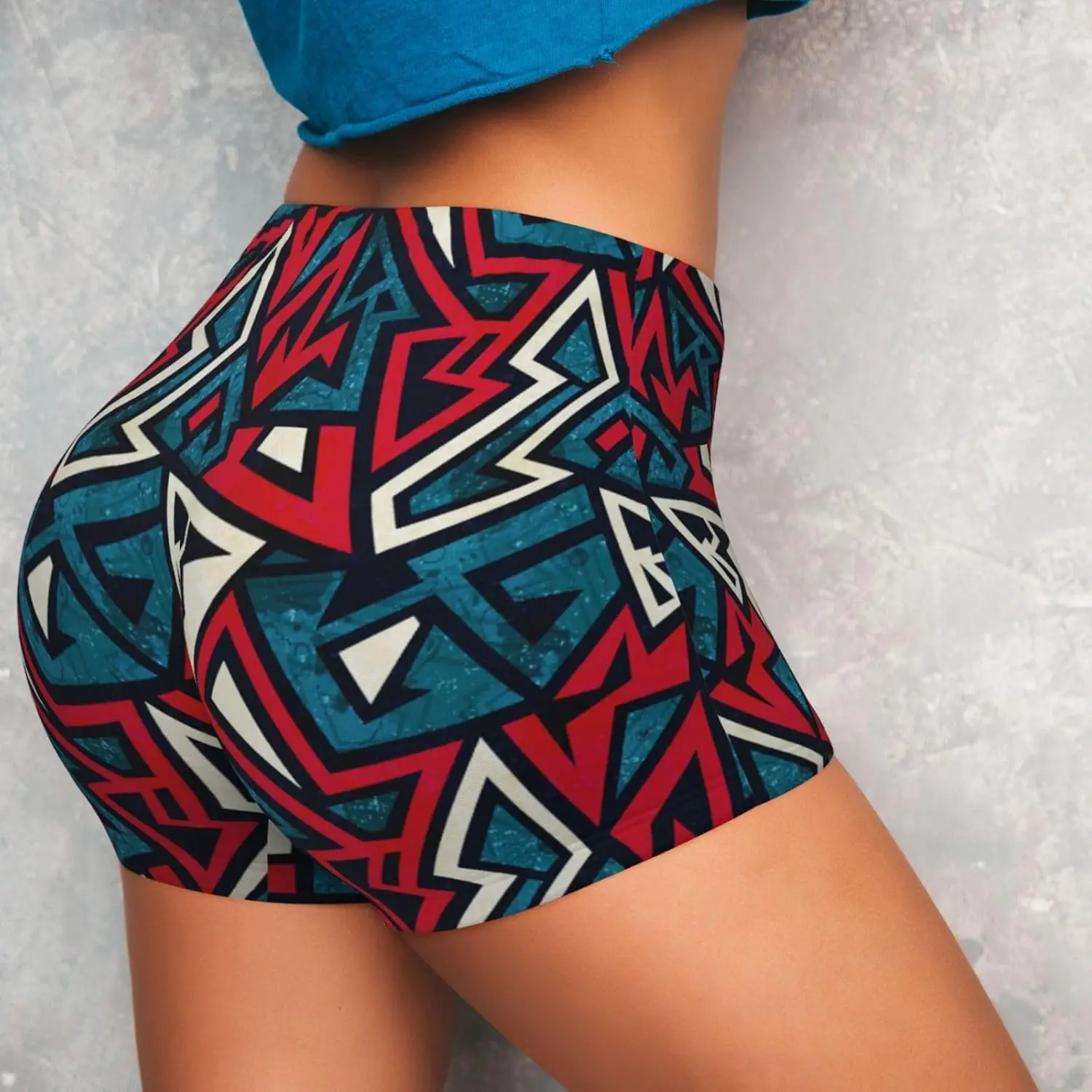 شورت للتمرين مطبوع عليه عناصر هندسية للنساء في صالة الألعاب الرياضية واليوجا والجري والرياضة النشطة واللياقة البدنية #4