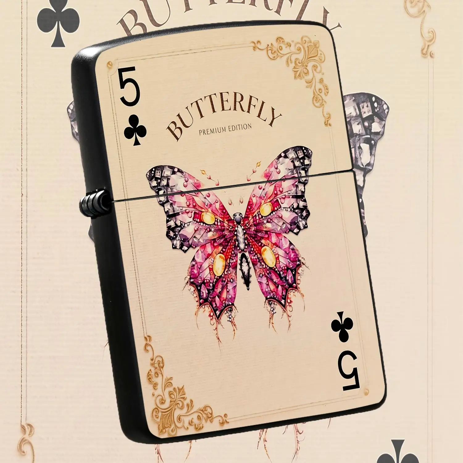 Vintage Luxury 5 Of Clubspattern Lighter, Exquisite Embossed Golden Decor Premium Edition, Portable Stylish Accessory For Daily Use, Camping Gathering, Gifting To Family Friends On Holiday Occasions A Humorous And Interesting Lighter