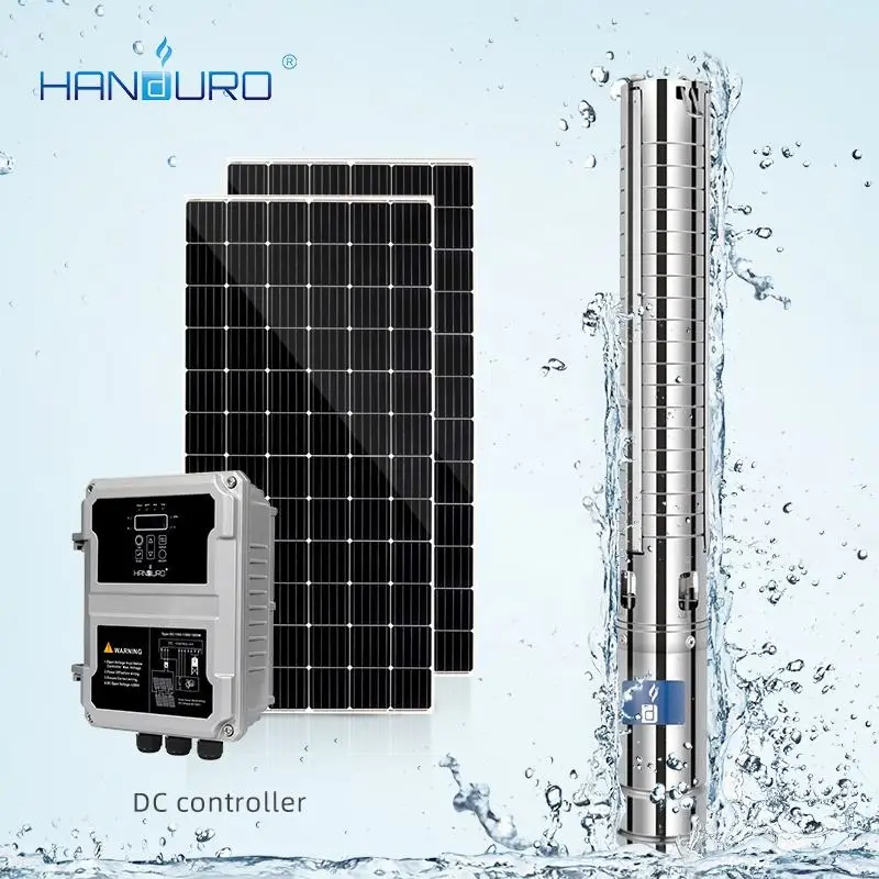 Handuro 4inch 203m stainless steel impeller pump Solar Power Submersible Borehole Water Pump Deep 4inch Well pump