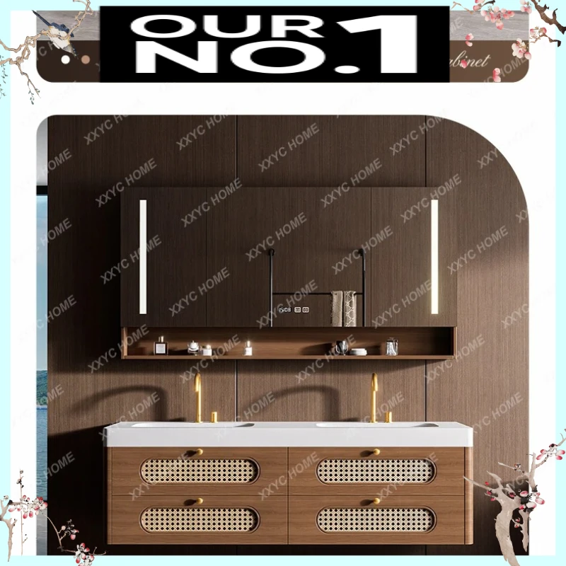 X-S Integrated basin antique hanging rubber wood paint rattan bathroom cabinet HG