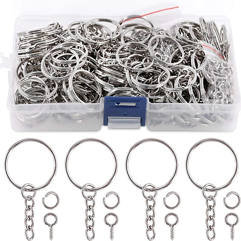 

450 Pcs 1 Inch/25Mm Split Key Rings With Chain, Key Chains Rings Parts With Open Jump Ring And Screw Eye Pins