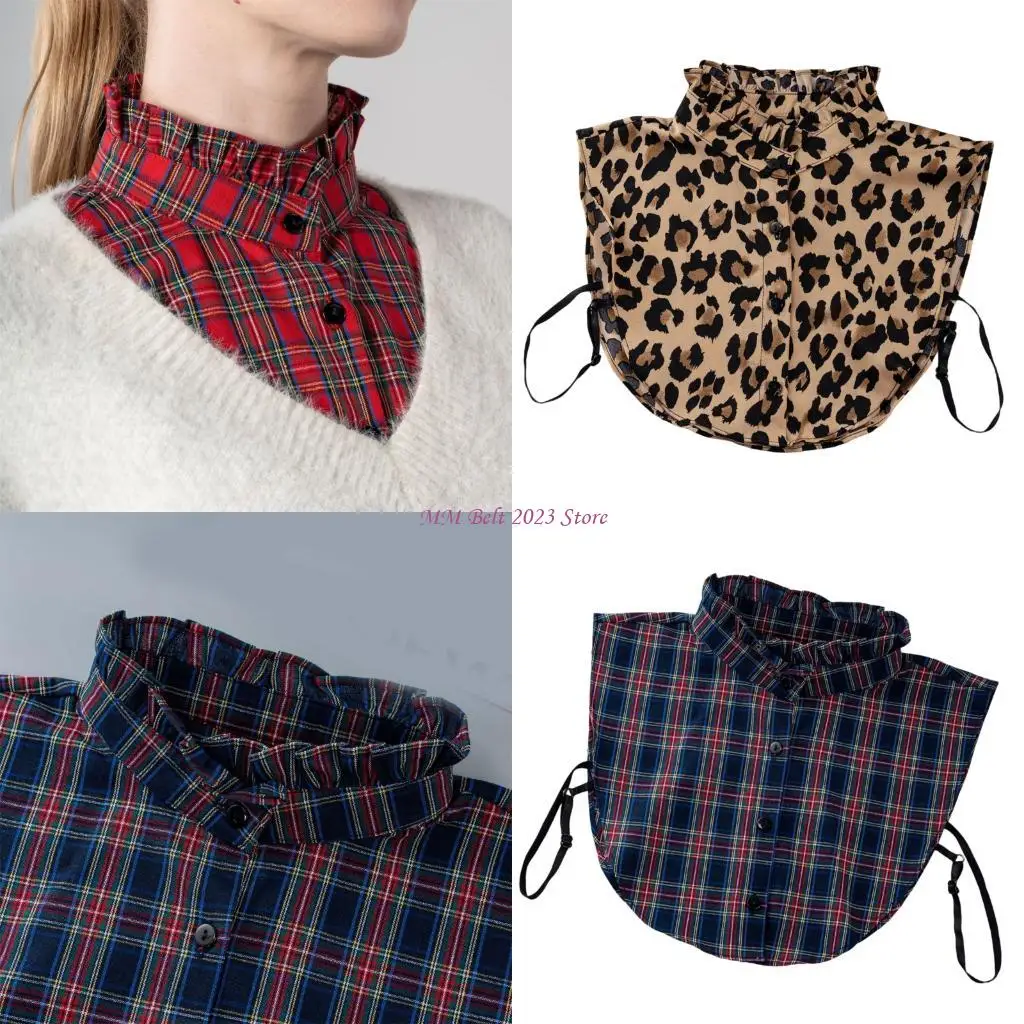 

49ME Stylish Plaids Pattern Detachable Collar Styling Accessory Faux Decoative Collar