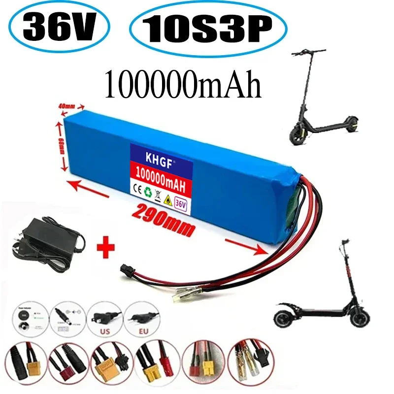36V 100000mAh 18650 Rechargeable Lithium Battery Pack 10S3P Power Modified Bicycle Scooter Electric Vehicle with BMS+charger