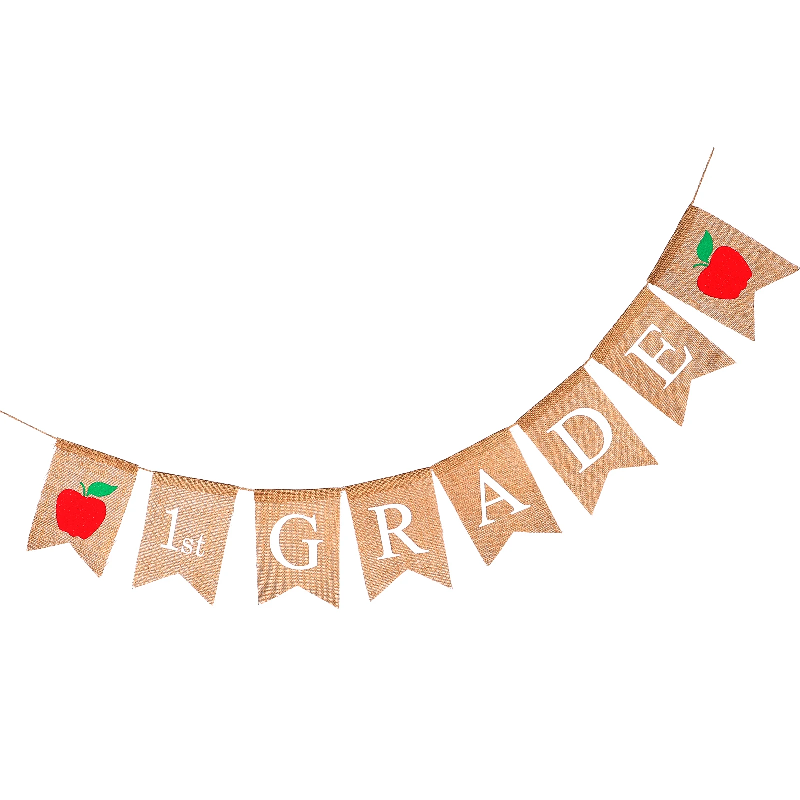 

Linen Banner for School Party Apple Print Swallowtail Shape Garland Classroom Bunting Kids Photo Prop Theme Event