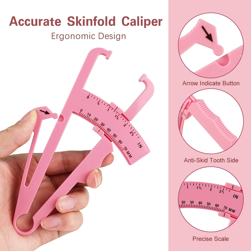 

1 PCS Body Fat Caliper, Fat Measure Clipper Combo with Body Fat Percentage Measure Chart, Creamy White/ Pink / Red