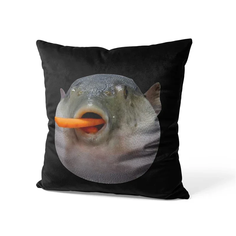 Aertemisi 18'' x 18'' Pufferfish Eating a Carrot Meme Square Throw Pillow Cushion Covers Cases Pillowcases 45cm x 45cm