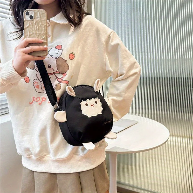 Adorable Lamb Pattern Oxford Cloth Crossbody Messenger Bag - Adjustable Strap,  Mobile Phone Carrying - Japanese Style