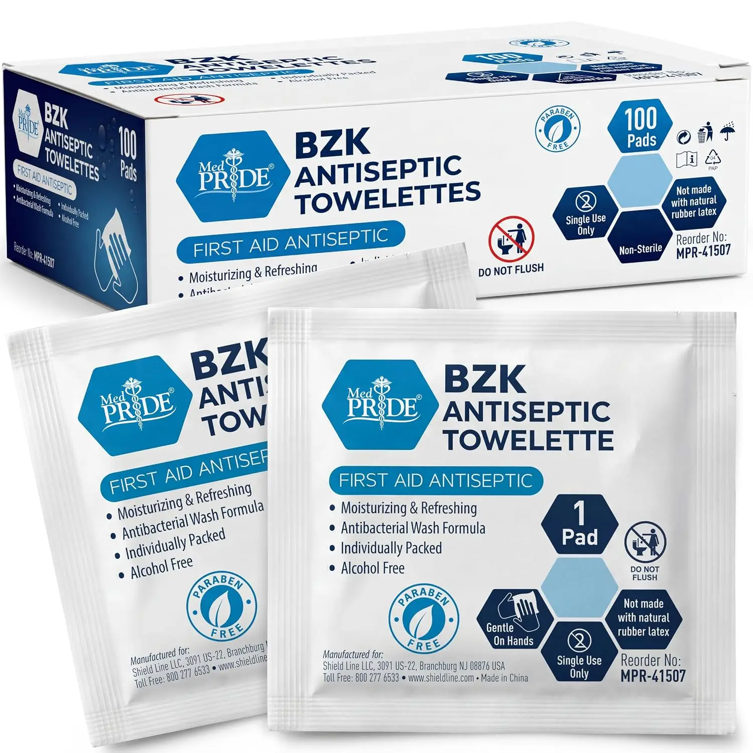 Alcohol Free BZK Antiseptic Cleansing Wipes 100 Count