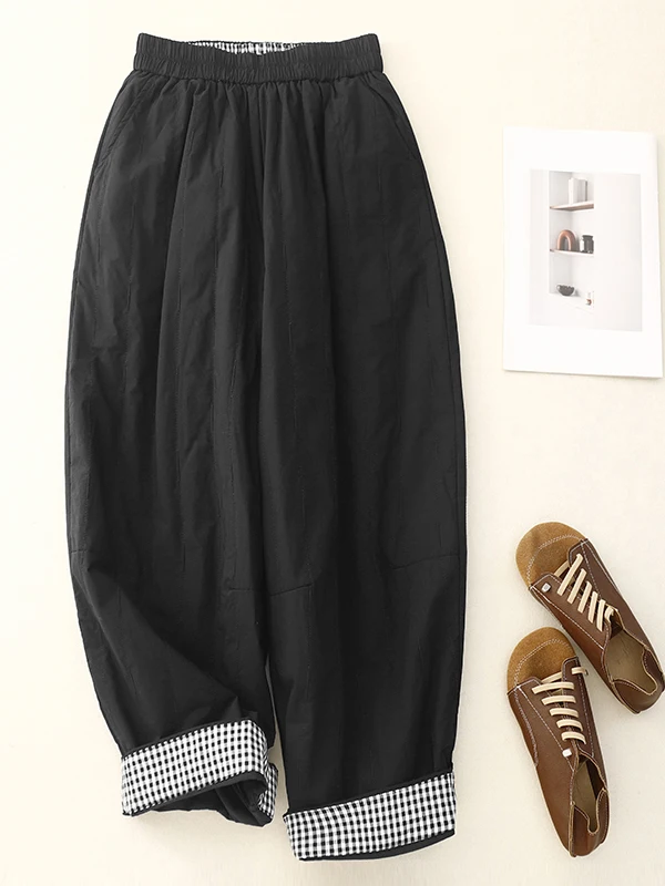 High Waist Loose Fit Thermal Cotton Trousers Women's High-End Fashion Winter Pants with down Alternative Leggings view 4