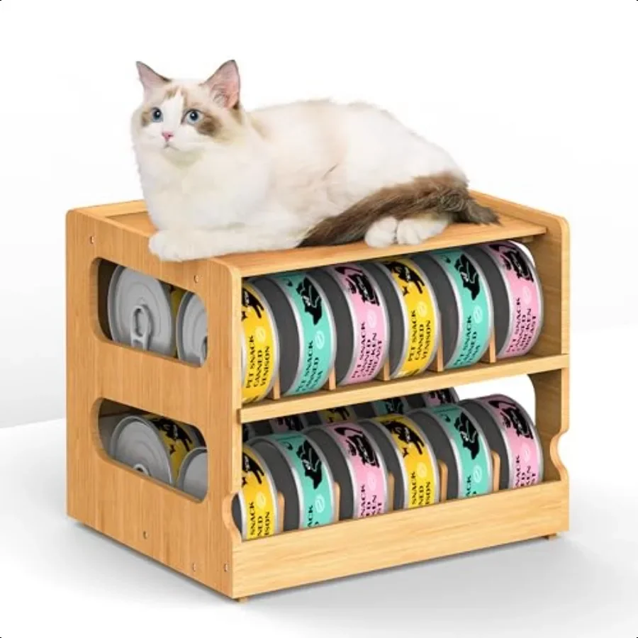 

Can Organizer for Pantry Bamboo Pantry Organizer 2 Tier Stackable Can Storage Rack Ideal for 36 Human and Pet Food Cans FIFO