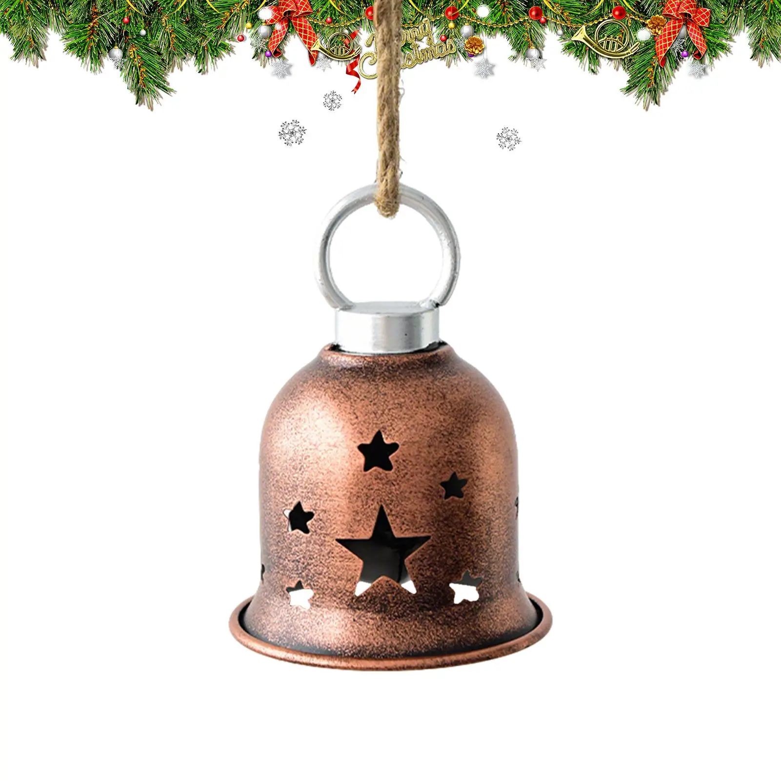 Christmas Bells Hollow Pendants Decoration Tree Hangable Ornaments For Holiday Home Dinner School Restaurant Cafe Shopping Mall