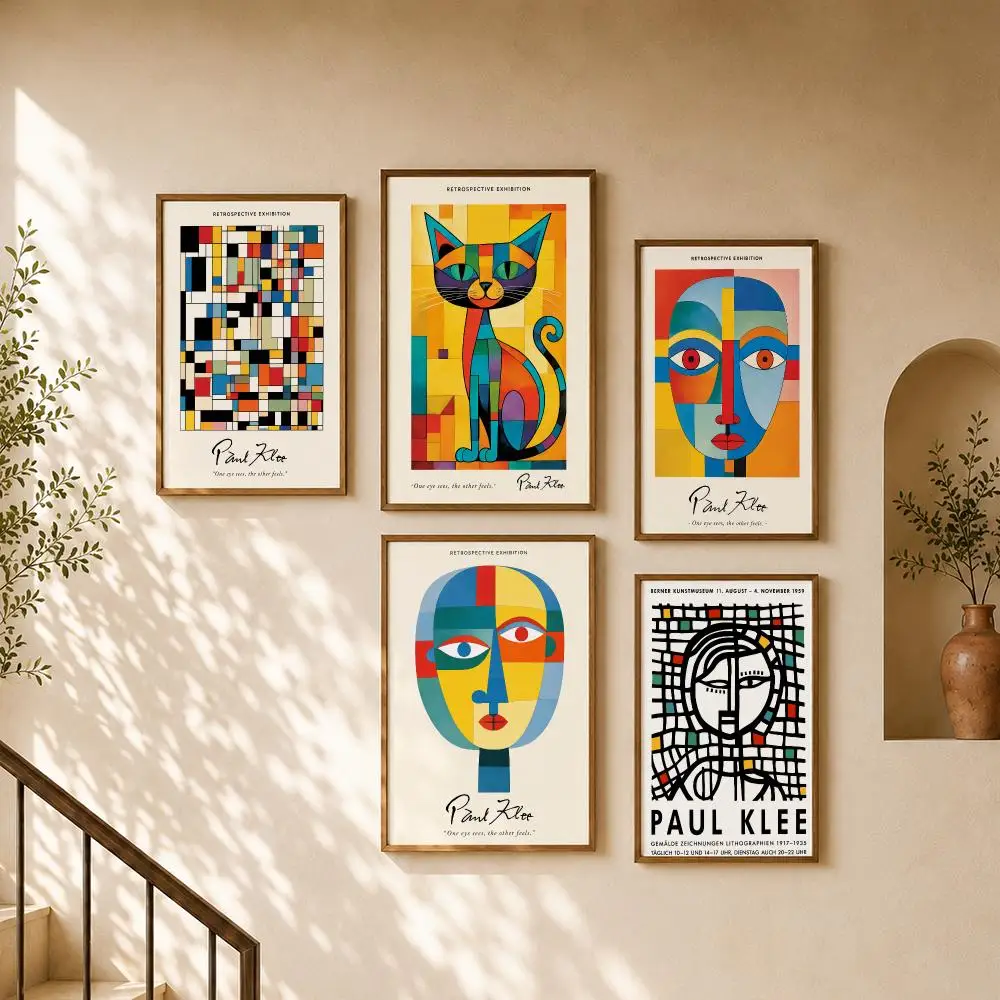 Mid Century Abstract Geometric Faces Cats Birds Bold Color Blocks Poster Home Room Cafe Club Decor Aesthetic Art Wall Painting