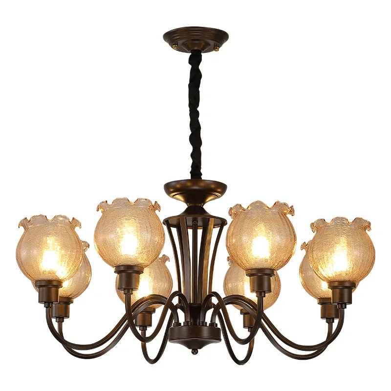 American retro nostalgic living room chandelier antique style bedroom dining room glass lampshade Nanyang style flower lamp