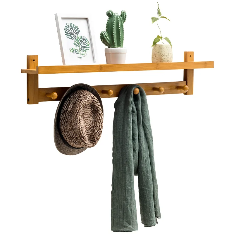 Wall Hanging Simple Coat Rack Children Bamboo Shelf Creative Bedroom Hanger Solid Wood Clothes Hat Rack Perchero Home Decor