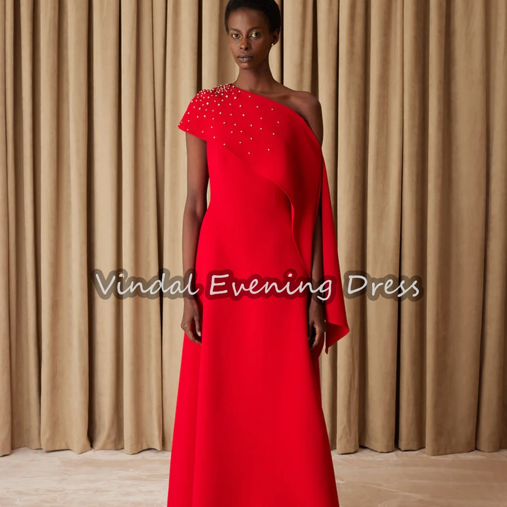 

Vindal Crepe A-line One-shoulder Saudi Simple Evening Dresses For Women 2025 With Beading Floor Length Arab Elegant Party Dress