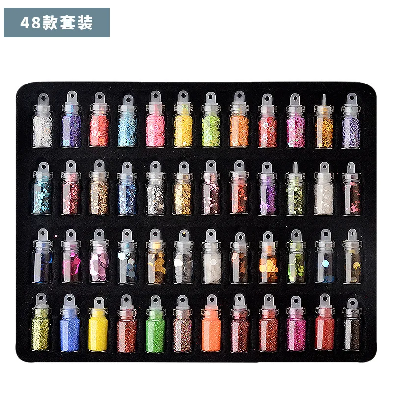 50Sets 48Colors/Set Glass Nail Ornament Glitter Glitter Hex Piece Caviar Nail Ornament Set Nail Ornament Glitter Mix Bottle