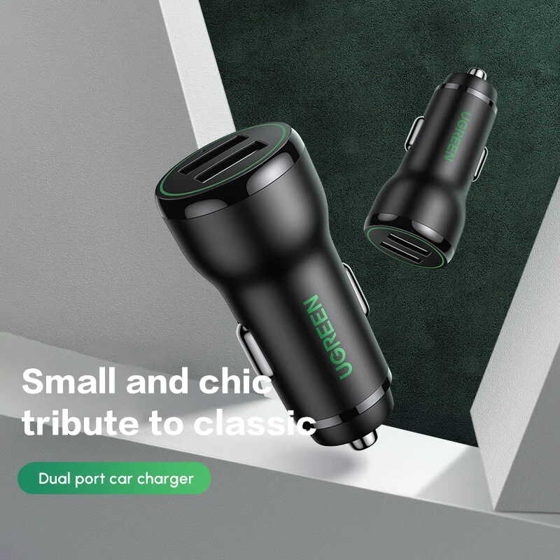 UGREENカーチャージャーアダプター 5V/3.1A USBカーチャージャーアダプター デュアルポート 12V USBコンセント iPhone対応 フラッシュフィット