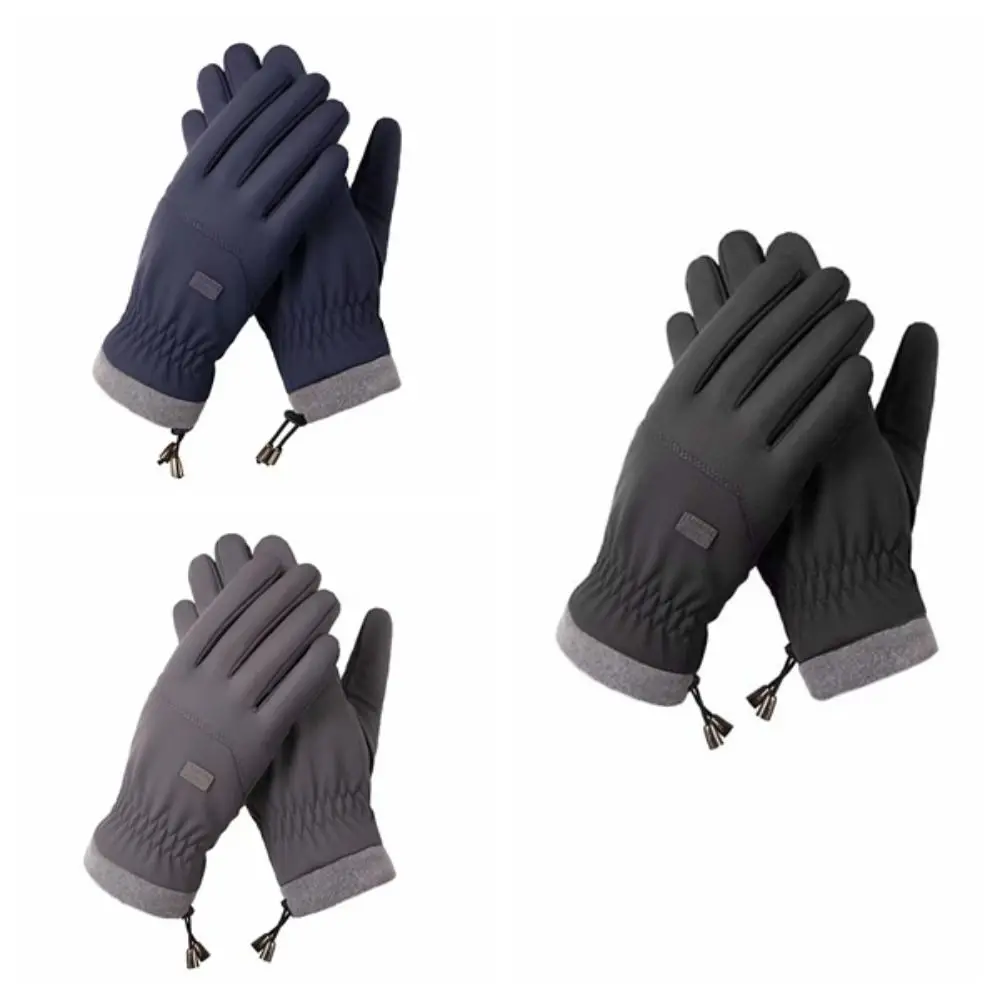 All-Match PP Cotton Skiing Gloves Soft Touch Screen Male Anti-cold Mittens Woven Fabric Thread Embroidery Waterproof Mittens Men