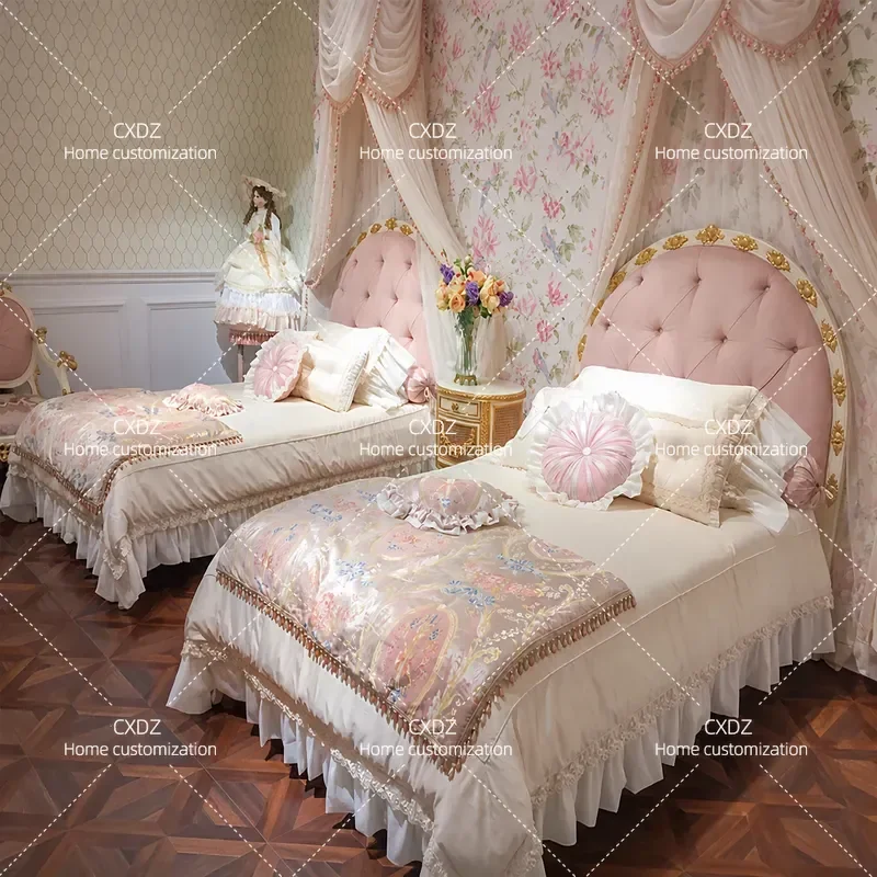 Solid Wood Princess Bed 1.2m Single Bed Cute Luxury Style for Master Bedroom Children Room Furniture