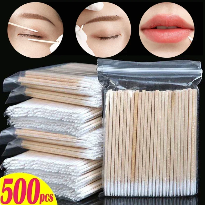 Ultra-thin Disposable Cotton Swabs 100-500PCS Lint Free Micro Brush Ear Clean Pointed Swab Eyelash Extension Glue Removing Tool