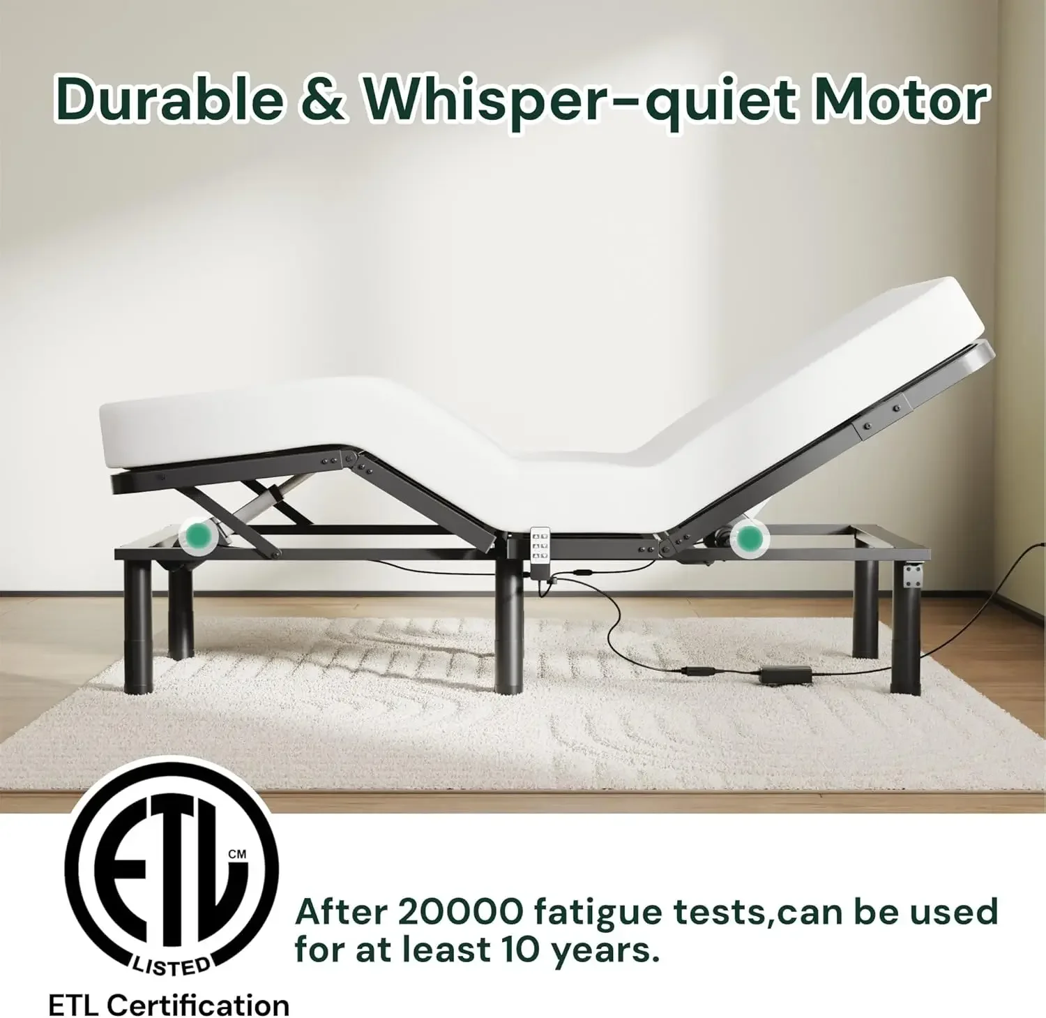 Twin XL Adjustable Bed Frame, Wired Remote Control, Independent Head and Foot Incline, Electric Bed Frame Base, Adjust