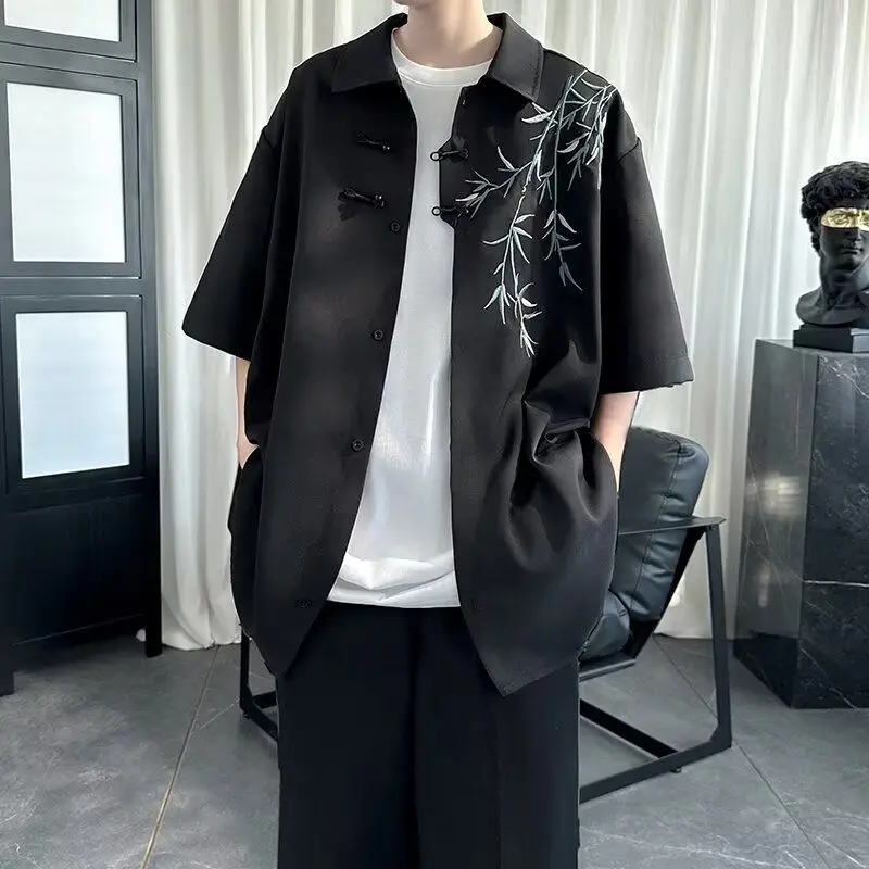 

Новый китайский мужской ор Све айрт с вышивкой из бамбукового узора, свободный крой, летний повседневный топ, верхняя одежда большого размера