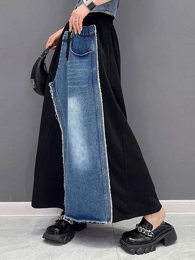 Max LuLu 2023 Autumn Fashion Streetwear Womens Fashion Luxury Loose Denim Patchwork Skirt Ladies Casual Elegant Cotton Clothes