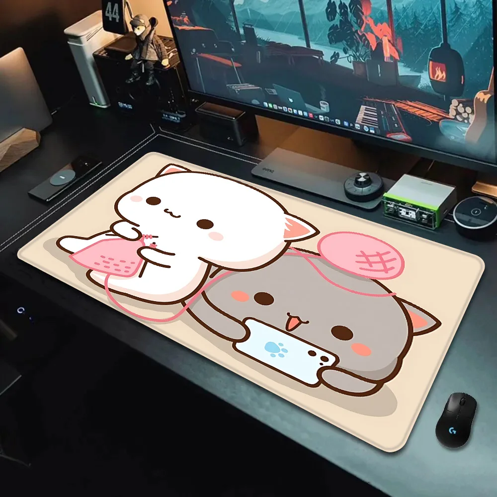 Peach Mochi Cat Mousepad HD Printing Computer Gamers Locking Edge Non-slip Mouse Pad XXL90x40cm Keyboard PC Desk Pad