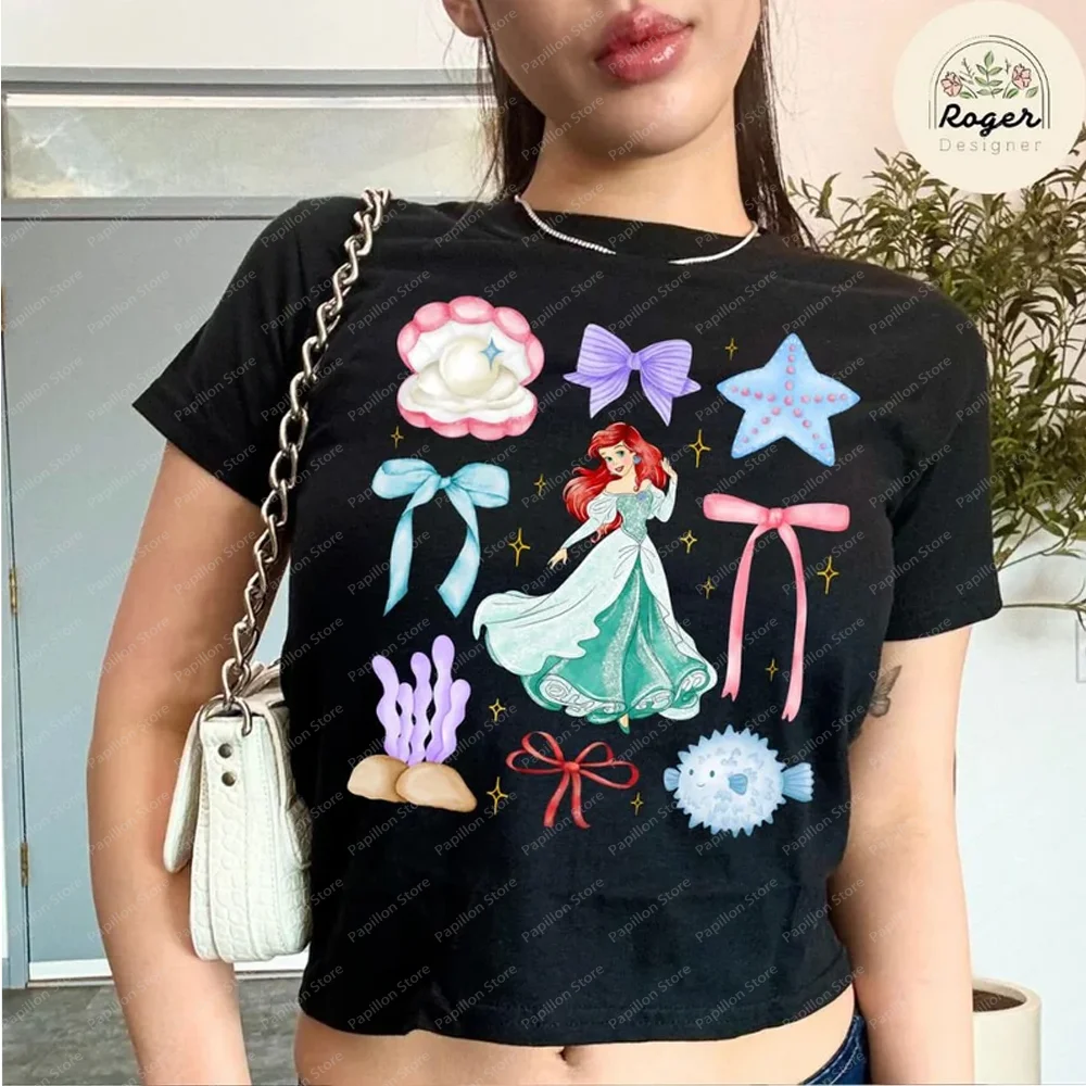 2025 Y2k Disney girls Gift Trip Croptop Coquette bow Rapunzel Short Sexy Shirts Clothes Tee Disneyland Princess Birthday Top Hot