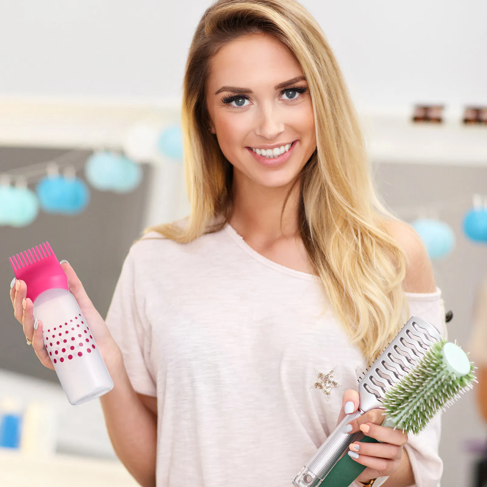 

2 шт. флаконы для окрашивания волос с гладкой поверхностью, прочные, легкие, для домашнего использования и салонов, розовые флаконы для окрашивания волос