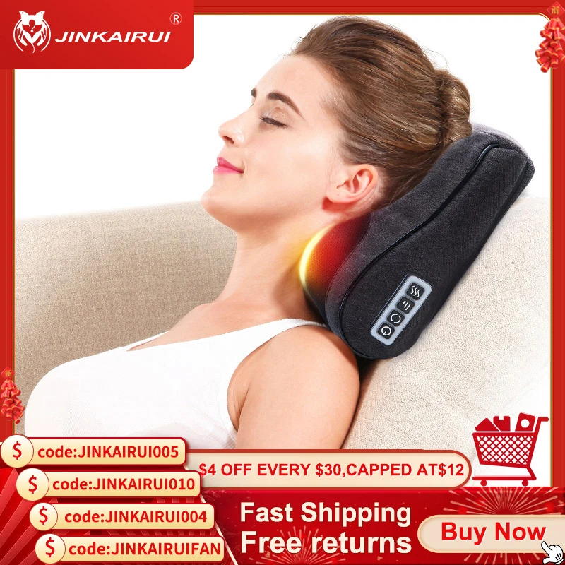 Shiatsu Kneading Massager Neck Massager Pillow Wave Curve Home Car Dual-use Massage healthy Massagea For Shoulders