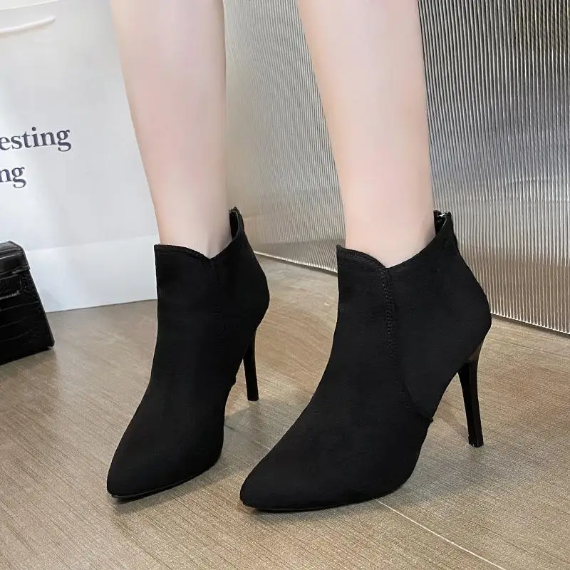 

Women's Short Boots 2025 Autumn Winter New Style Thin Heel Pointed Toe Rear Zipper Office Women's Fashion Boots