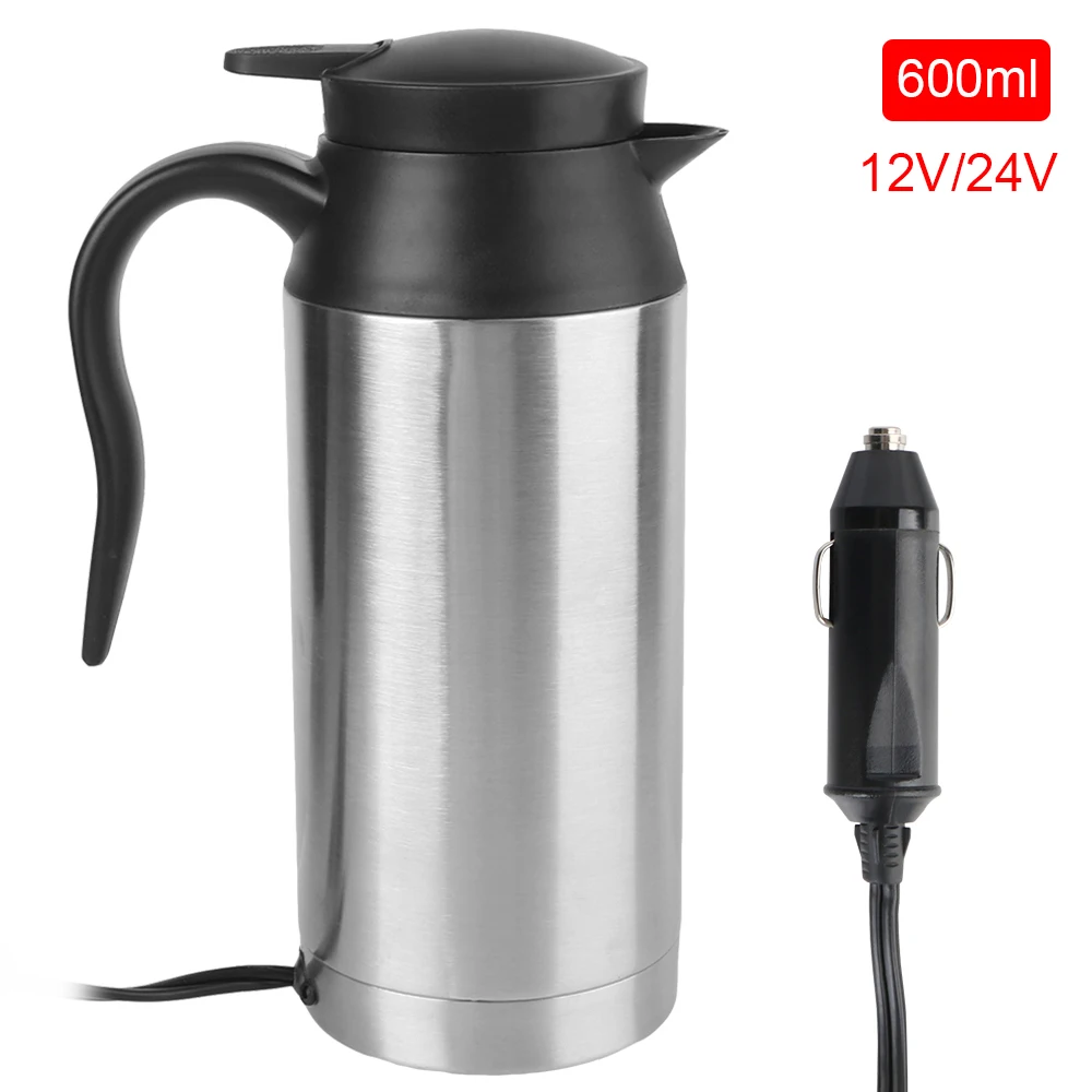 Water Coffee Milk Thermal Mug ​12V 24V Electric Heating Car Kettle Stainless Steel 100W 200W Vehicle Heating Cup 600ml