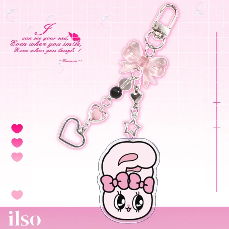 Esther Bunny Key Chain Acrylic Anime Peripheral Acrylic Bow Key Chain Bead String Cute Interesting Backpack Decoration