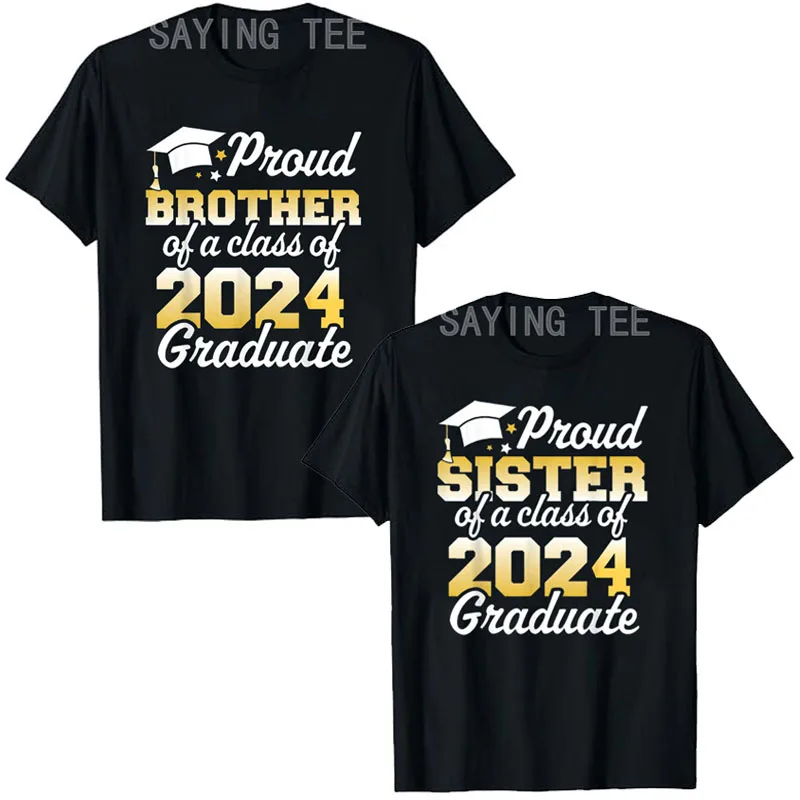 Proud Brother of A Class of 2024 Graduate Senior Family T-Shirt Proud-Sister Graphic Tee Tops Sayings Outfits Graduation Gifts