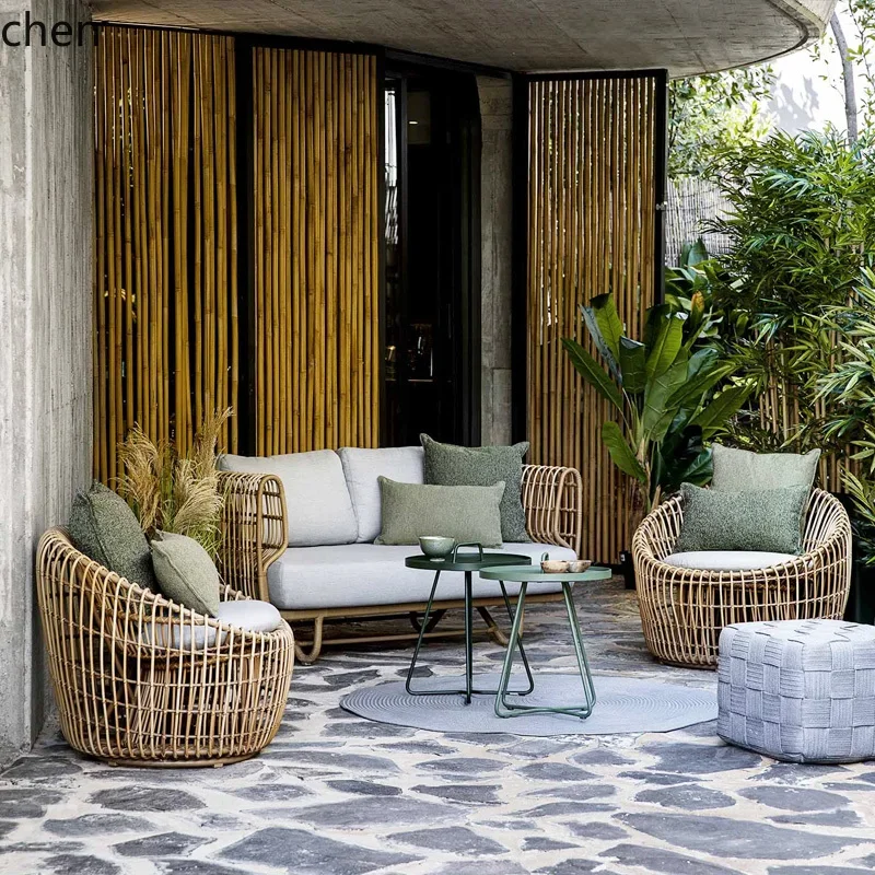 ZML Outdoor Rattan Woven Sofa Courtyard Waterproof Sunproof Terrace Villa Hotel Sofa