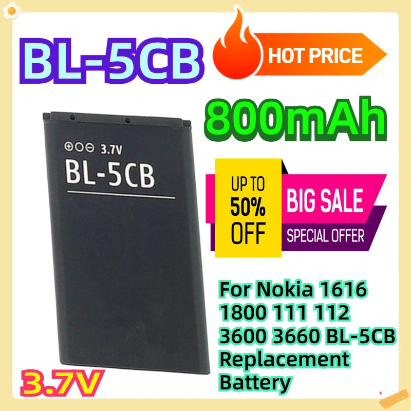 

For Nokia 1616 1800 111 112 3600 3660 BL-5CB Replacement Battery 800mAh 3.7V 4pcs