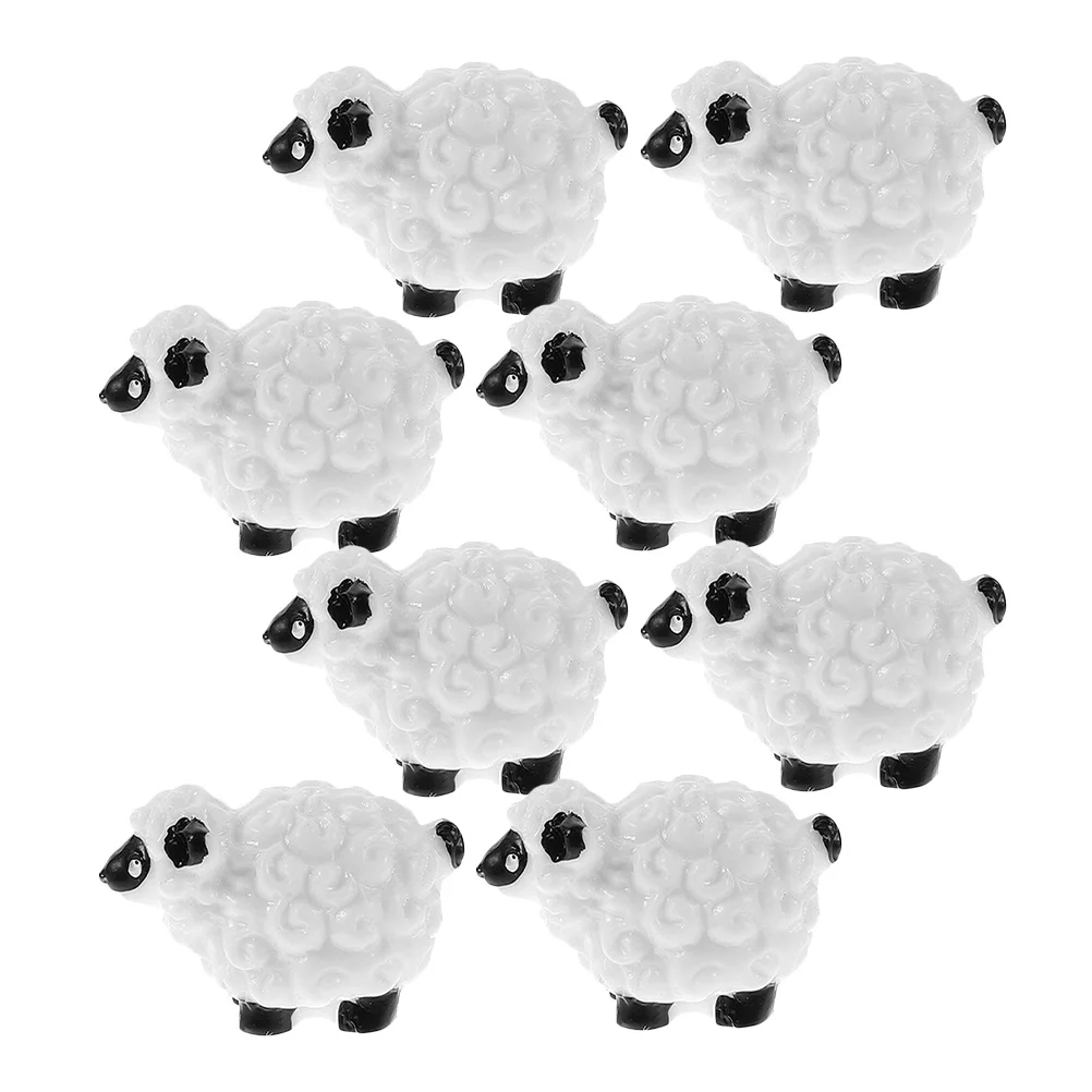 

8Pcs Mini Sheep Decor Resin Small Animal Garden Ornament for Lawn Yard Balcony Desktop Living Room Office Table Micro
