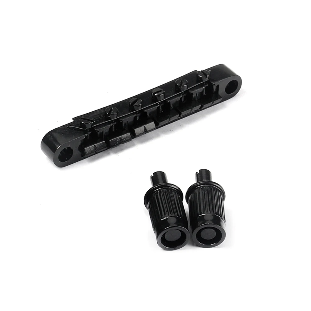 

Electric Guitar Black Bridge Tailpiece Kit Adjustable Height Metal Construction DIY Fun Music Replacement Parts