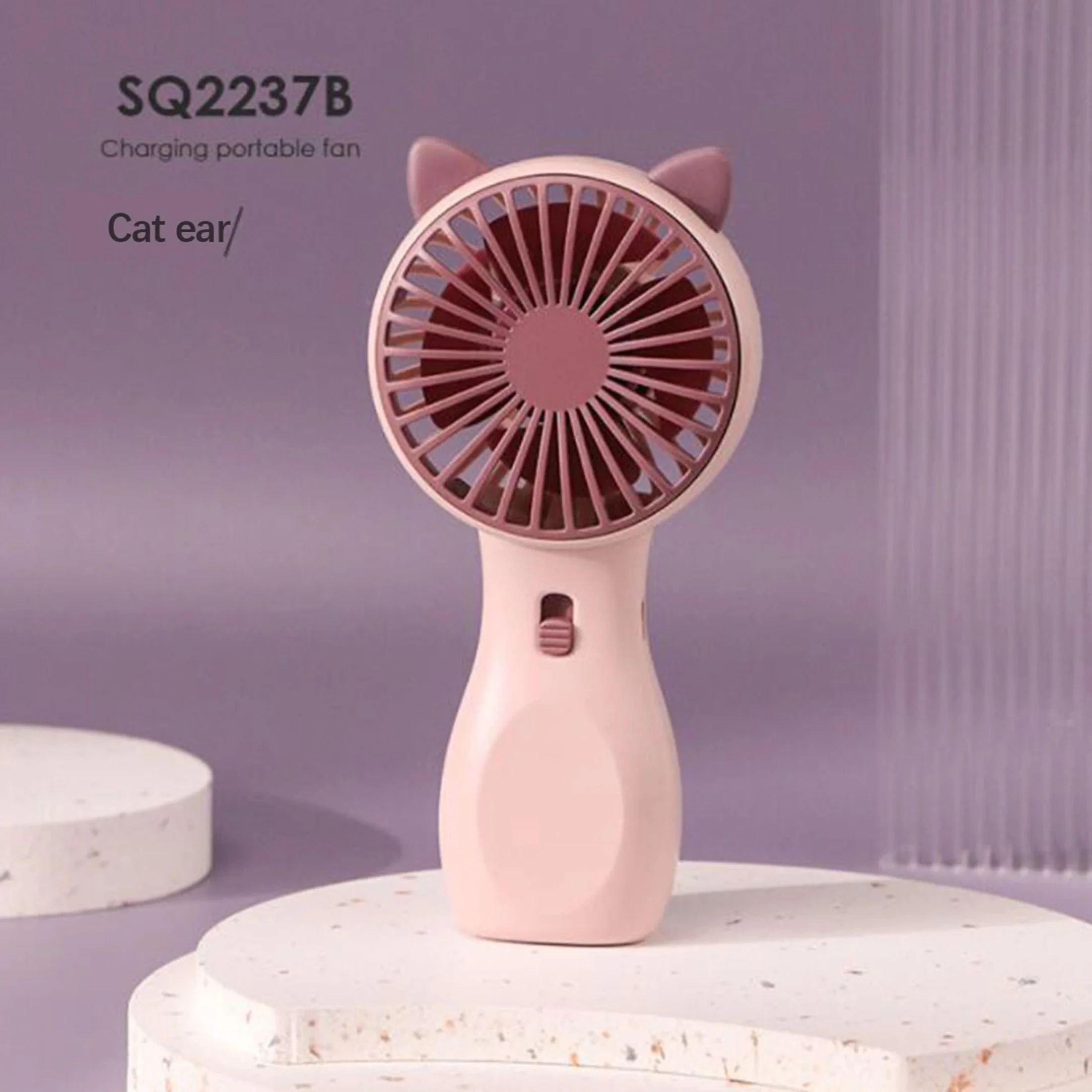 1pc Purple cartoon mini fan USB rechargeable desktop student dormitory office outdoor travel portable small fan